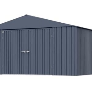 Arrow Shed Elite 14' x 14' Outdoor Lockable Gable Roof Steel Storage Shed Building, Anthracite