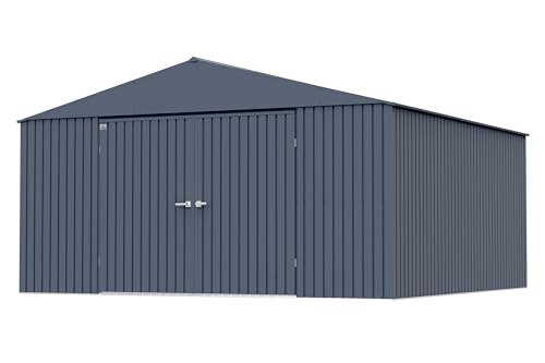 Arrow Shed Elite 14' x 14' Outdoor Lockable Gable Roof Steel Storage Shed Building, Anthracite