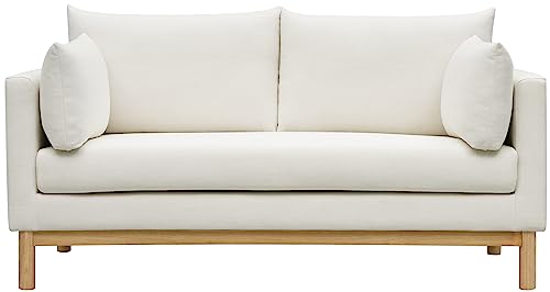 Meridian Furniture 157Cream-L Langham Collection Mid-Century Modern Linen Textured Fabric Upholstered Loveseat, Cream Linen Textured Fabric, Natural Finish Wood Base, 66" W x 33.5" D x 33" H, Cream