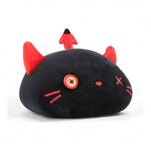 Onsoyours Cute Kitten Plush Toy Stuffed Animal Black Kitty Soft Anime Cat Plush Pillow for Kids (Devil Cat, 12")