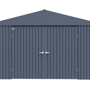 Arrow Shed Elite 14' x 14' Outdoor Lockable Gable Roof Steel Storage Shed Building, Anthracite