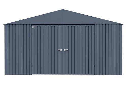 Arrow Shed Elite 14' x 14' Outdoor Lockable Gable Roof Steel Storage Shed Building, Anthracite