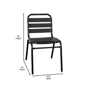 Flash Furniture Lila Commercial Black Indoor-Outdoor Restaurant Stack Chair with Triple Slat Back