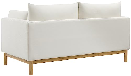 Meridian Furniture 157Cream-L Langham Collection Mid-Century Modern Linen Textured Fabric Upholstered Loveseat, Cream Linen Textured Fabric, Natural Finish Wood Base, 66" W x 33.5" D x 33" H, Cream