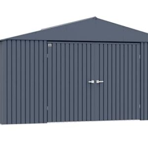 Arrow Shed Elite 14' x 14' Outdoor Lockable Gable Roof Steel Storage Shed Building, Anthracite