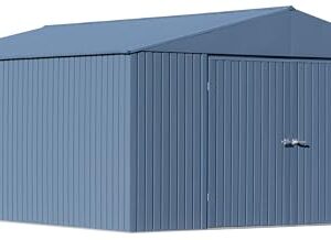 Arrow Shed Elite 14' x 16' Outdoor Lockable Gable Roof Steel Storage Shed Building, Blue Grey