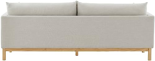 Meridian Furniture 157Beige-S Langham Collection Mid-Century Modern Linen Textured Fabric Upholstered Sofa, Beige Linen Textured Fabric, Natural Finish Wood Base, 89.5" W x 33.5" D x 33" H, Beige