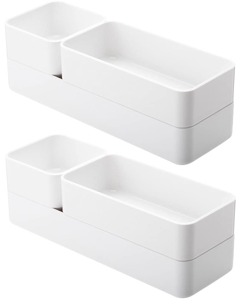 RAUVOLFIA Plastic Drawer Organizer Set, Bathroom Vanity Drawer Organizer Trays Dividers, Versatile Storage Bins for Makeup, Jewelry and Office, Desk, Bathroom, Bedroom, Kitchen (White-6 Pack)