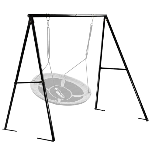 Hishine Swing Stand for Porch Outdoor Heavy Duty Swing Frame, Full Steel Metal Frame with 4 Ground Pegs, 71" Height Holds Up to 550lbs, Black (Swing NOT Included)