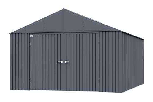 Arrow Shed Elite 12' x 16' Outdoor Lockable Gable Roof Steel Storage Shed Building, Anthracite