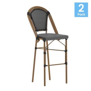 Flash Furniture Bordeaux Commercial Grade Bistro Bar Height Stool, Stackable Indoor/Outdoor Dining Stool, 30" High, Black/White and Natural Finish