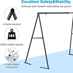 Hishine Swing Stand for Porch Outdoor Heavy Duty Swing Frame, Full Steel Metal Frame with 4 Ground Pegs, 71" Height Holds Up to 550lbs, Black (Swing NOT Included)