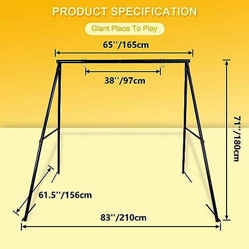 Hishine Swing Stand for Porch Outdoor Heavy Duty Swing Frame, Full Steel Metal Frame with 4 Ground Pegs, 71" Height Holds Up to 550lbs, Black (Swing NOT Included)