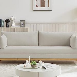 Meridian Furniture 157Beige-S Langham Collection Mid-Century Modern Linen Textured Fabric Upholstered Sofa, Beige Linen Textured Fabric, Natural Finish Wood Base, 89.5" W x 33.5" D x 33" H, Beige