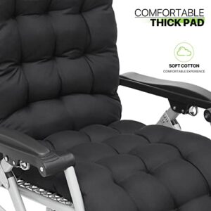 Magshion Zero Gravity Chair with Cushion, Reclining Outdoor Patio Lounge Chair, Folding Indoor Anti Gravity Recliner, Portable Lounger with Removable Cup Holder Side Tray and Pillow Headrest (Black)