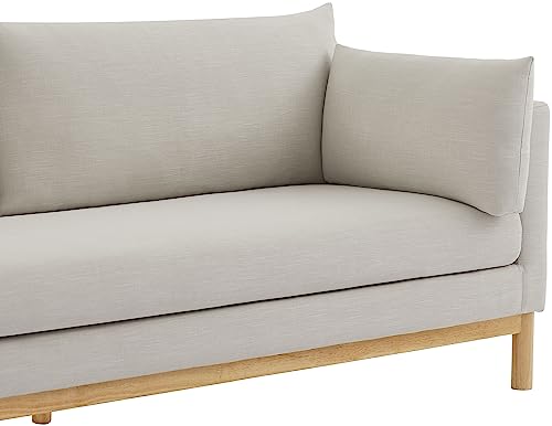 Meridian Furniture 157Beige-S Langham Collection Mid-Century Modern Linen Textured Fabric Upholstered Sofa, Beige Linen Textured Fabric, Natural Finish Wood Base, 89.5" W x 33.5" D x 33" H, Beige