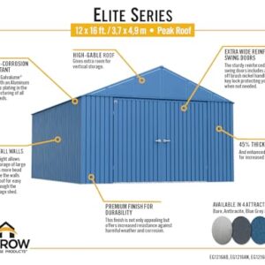 Arrow Shed Elite 12' x 16' Outdoor Lockable Gable Roof Steel Storage Shed Building, Anthracite