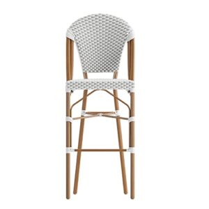 Flash Furniture Lourdes Commercial Grade Bistro Bar Height Stool, Stackable Indoor/Outdoor Dining Stool, 30" High, White/Gray and Bamboo Finish, Set of 2