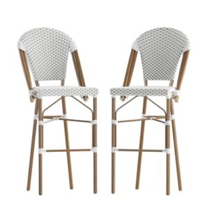 flash furniture lourdes commercial grade bistro bar height stool, stackable indoor/outdoor dining stool, 30" high, white/gray and bamboo finish, set of 2