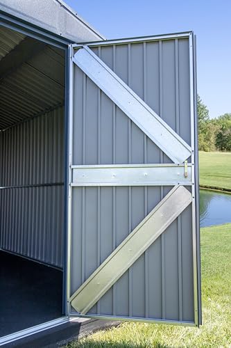 Arrow Shed Elite 14' x 16' Outdoor Lockable Gable Roof Steel Storage Shed Building, Blue Grey