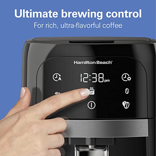 Hamilton Beach One Press Programmable Dispensing Drip Coffee Maker with 14 Cup Internal Brew Pot, Removable Water Reservoir, Black Next Gen (47601)