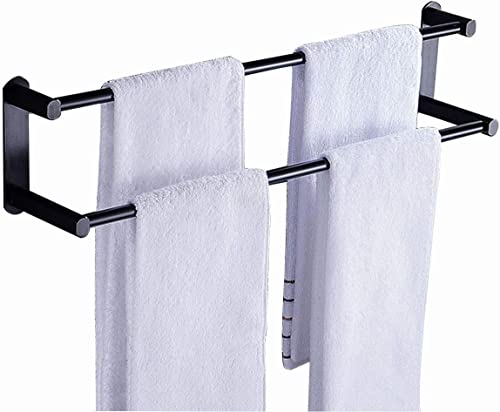 XHALERY Simple Shelf, Double Tea Towel Holder for Hanging Over The Kitchen Cupboard Door - 41Cm/16.14Inch Towel Rack - No Drilling Necessary - Also Suitable As a Bath Towel Rail/Black/71CM