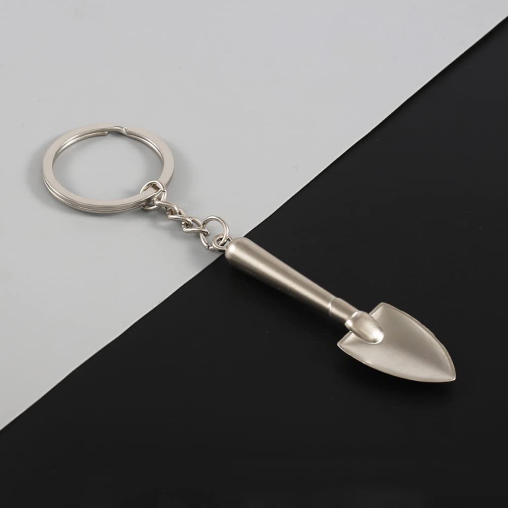 luzen 6Pcs Alloy Metal Shovel with Key Ring Creative Mini Shovel Keychain Keyring Pendant Bag Hanging Charm Mini Shovel Filling Vials Tool for Men and Women Gift, Silver