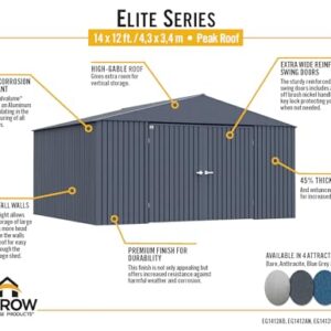 Arrow Shed Elite 14' x 12' Outdoor Lockable Gable Roof Steel Storage Shed Building, Anthracite