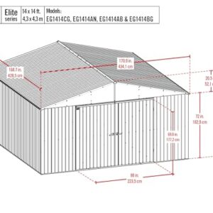 Arrow Shed Elite 14' x 14' Outdoor Lockable Gable Roof Steel Storage Shed Building, Anthracite