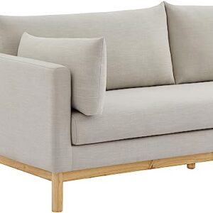 Meridian Furniture 157Beige-S Langham Collection Mid-Century Modern Linen Textured Fabric Upholstered Sofa, Beige Linen Textured Fabric, Natural Finish Wood Base, 89.5" W x 33.5" D x 33" H, Beige