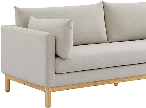 Meridian Furniture 157Beige-S Langham Collection Mid-Century Modern Linen Textured Fabric Upholstered Sofa, Beige Linen Textured Fabric, Natural Finish Wood Base, 89.5" W x 33.5" D x 33" H, Beige