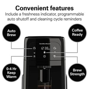 Hamilton Beach One Press Programmable Dispensing Drip Coffee Maker with 12 Cup Internal Brew Pot, Removable Water Reservoir, Black Next Gen (47600)