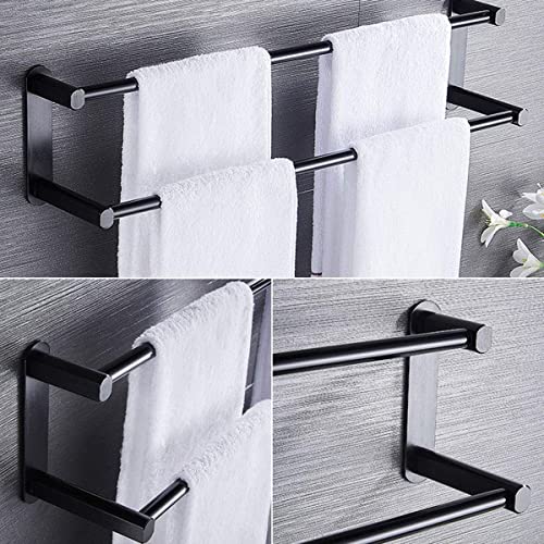 XHALERY Simple Shelf, Double Tea Towel Holder for Hanging Over The Kitchen Cupboard Door - 41Cm/16.14Inch Towel Rack - No Drilling Necessary - Also Suitable As a Bath Towel Rail/Black/71CM