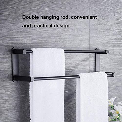 XHALERY Simple Shelf, Double Tea Towel Holder for Hanging Over The Kitchen Cupboard Door - 41Cm/16.14Inch Towel Rack - No Drilling Necessary - Also Suitable As a Bath Towel Rail/Black/71CM