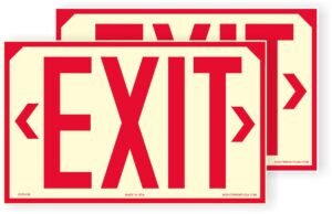 osha photoluminescent exit sign | pack of 2 | uv inks on aluminum | heat resistant | cold tolerant | weather proof. nightbright usa part: ocr-050 ii