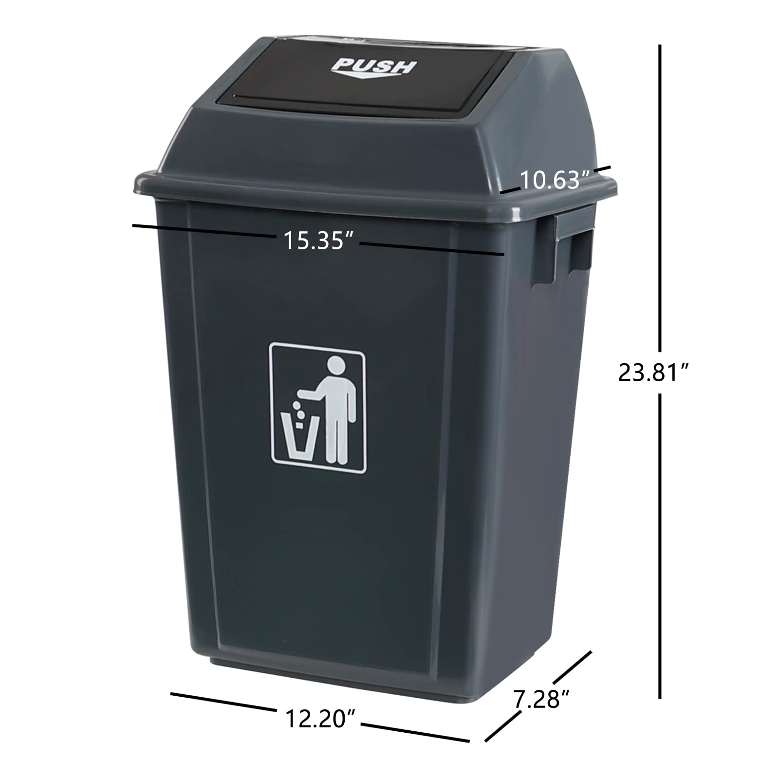 Kekow 4-Pack Plastic Garbage Can with Lid, Gray Trash Can, 13 Gallon