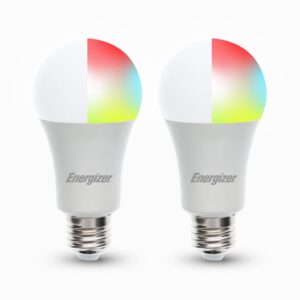 energizer connect smart a19 led white & multi-color rgb light bulbs with voice control and remote access through your smartphone | compatible with alexa and google assistant, 2 pack