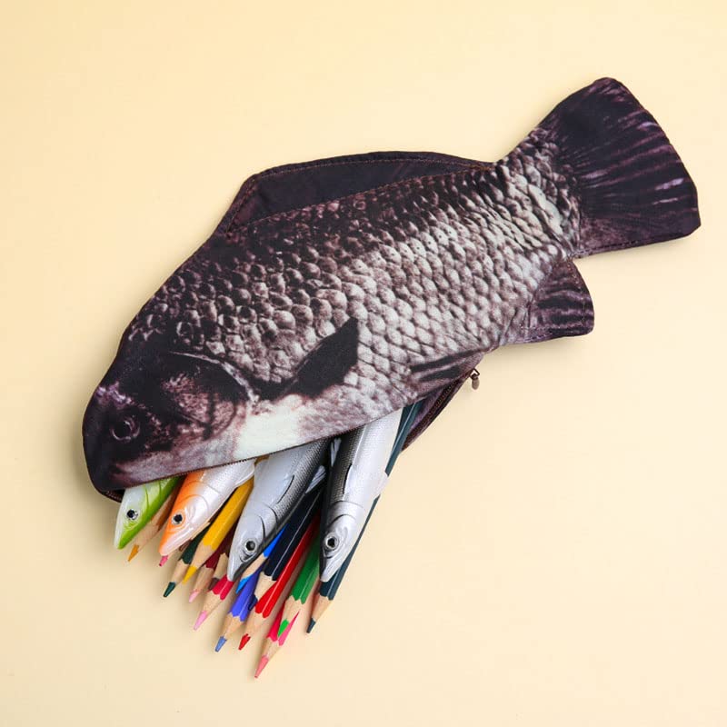 Opexicos 2Pcs Carp Pen Bag Realistic Fish Shape Make-up Pouch Pen Pencil Case with Zipper