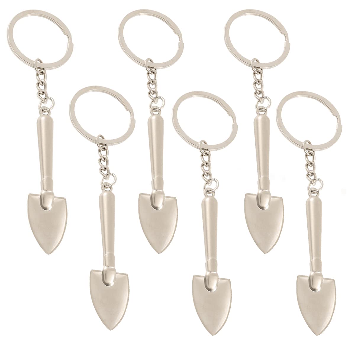 luzen 6Pcs Alloy Metal Shovel with Key Ring Creative Mini Shovel Keychain Keyring Pendant Bag Hanging Charm Mini Shovel Filling Vials Tool for Men and Women Gift, Silver