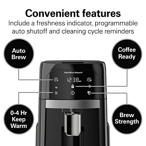 Hamilton Beach One Press Programmable Dispensing Drip Coffee Maker with 14 Cup Internal Brew Pot, Removable Water Reservoir, Black Next Gen (47601)