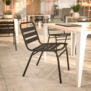 Flash Furniture Lila Commercial Black Indoor-Outdoor Restaurant Stack Chair with Triple Slat Back