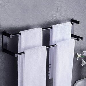 XHALERY Simple Shelf, Double Tea Towel Holder for Hanging Over The Kitchen Cupboard Door - 41Cm/16.14Inch Towel Rack - No Drilling Necessary - Also Suitable As a Bath Towel Rail/Black/71CM