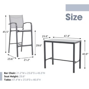 OC Orange-Casual 5-Piece Patio Bar Set, All-Weather Aluminum Textile Fabric Outdoor High Top Dining Table and Chairs, 4 Metal Bar Height Stools with Glass Top Bar Table, for Porch, Garden, Dark Grey