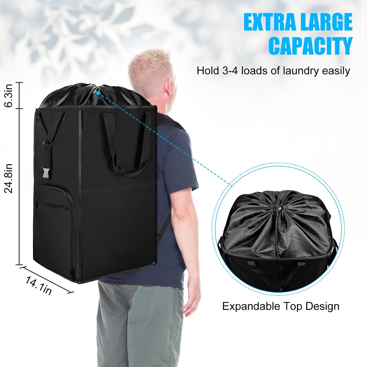 DEGUM Laundry Bag Backpack, 2 in 1 Extra Large Laundry Hamper Basket for College Dorm Room Essentials, with Adjustable Shoulder Straps and Mesh Pocket for Apartment, Laundromat, Travel