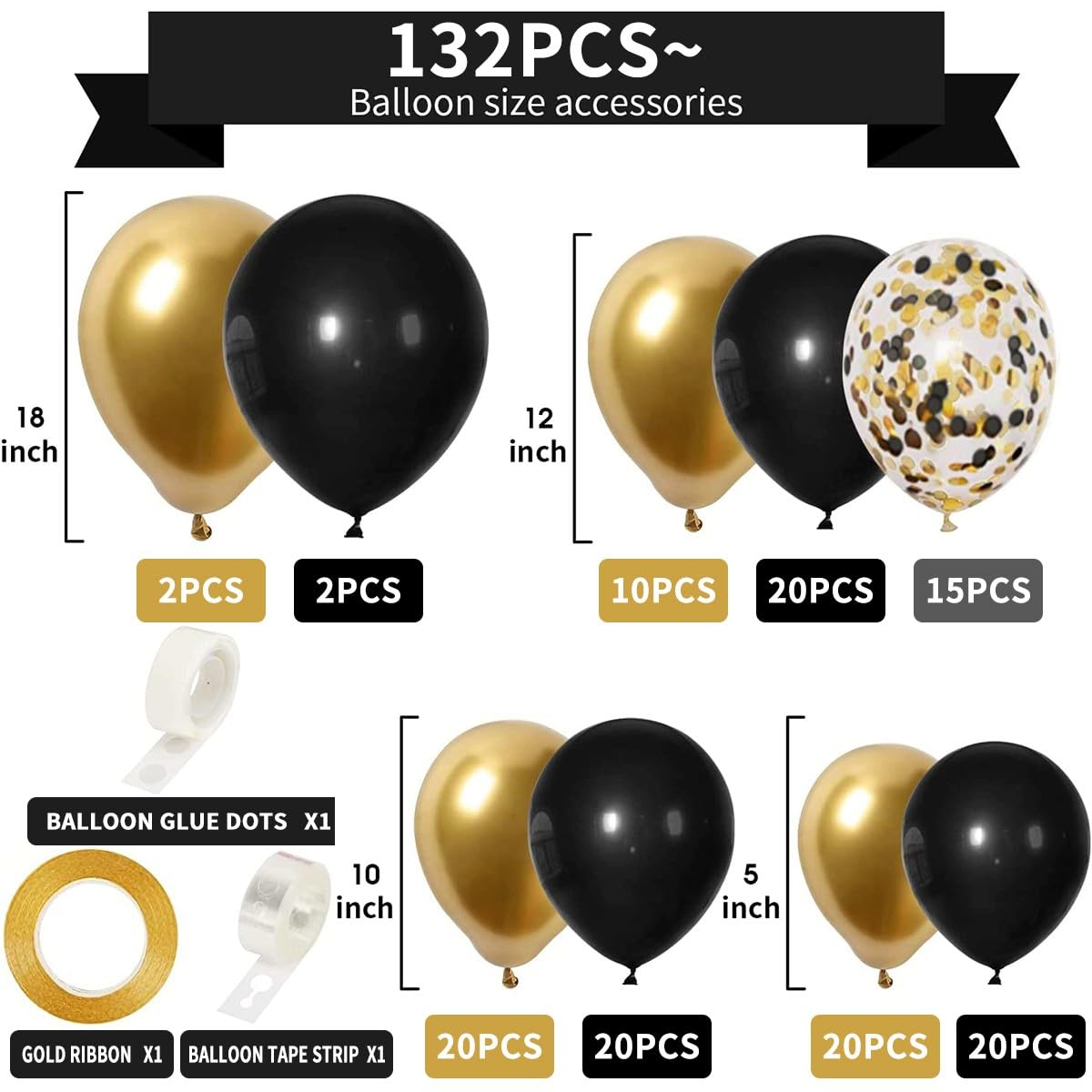 Black and Gold Balloon Arch Kit,Gold and Black Balloons Garland Kit for Birthday Graduation Father's Day Anniversary Bachelorette Party Decoration