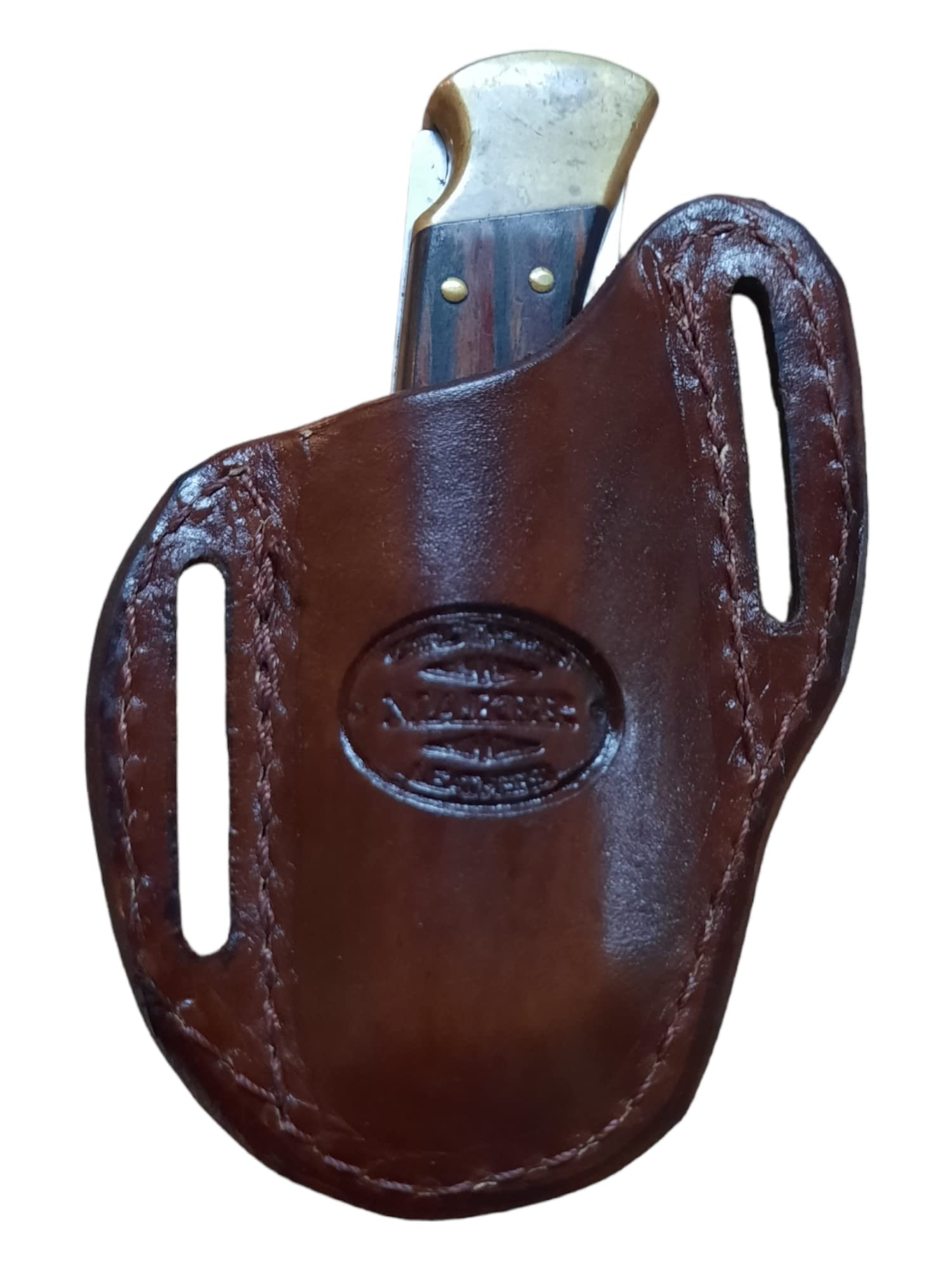 Leather Pocket Right Hand Knife Sheath for Buck 110 or 112 Knife, Folding Pancake Style Knife Holder, Brown