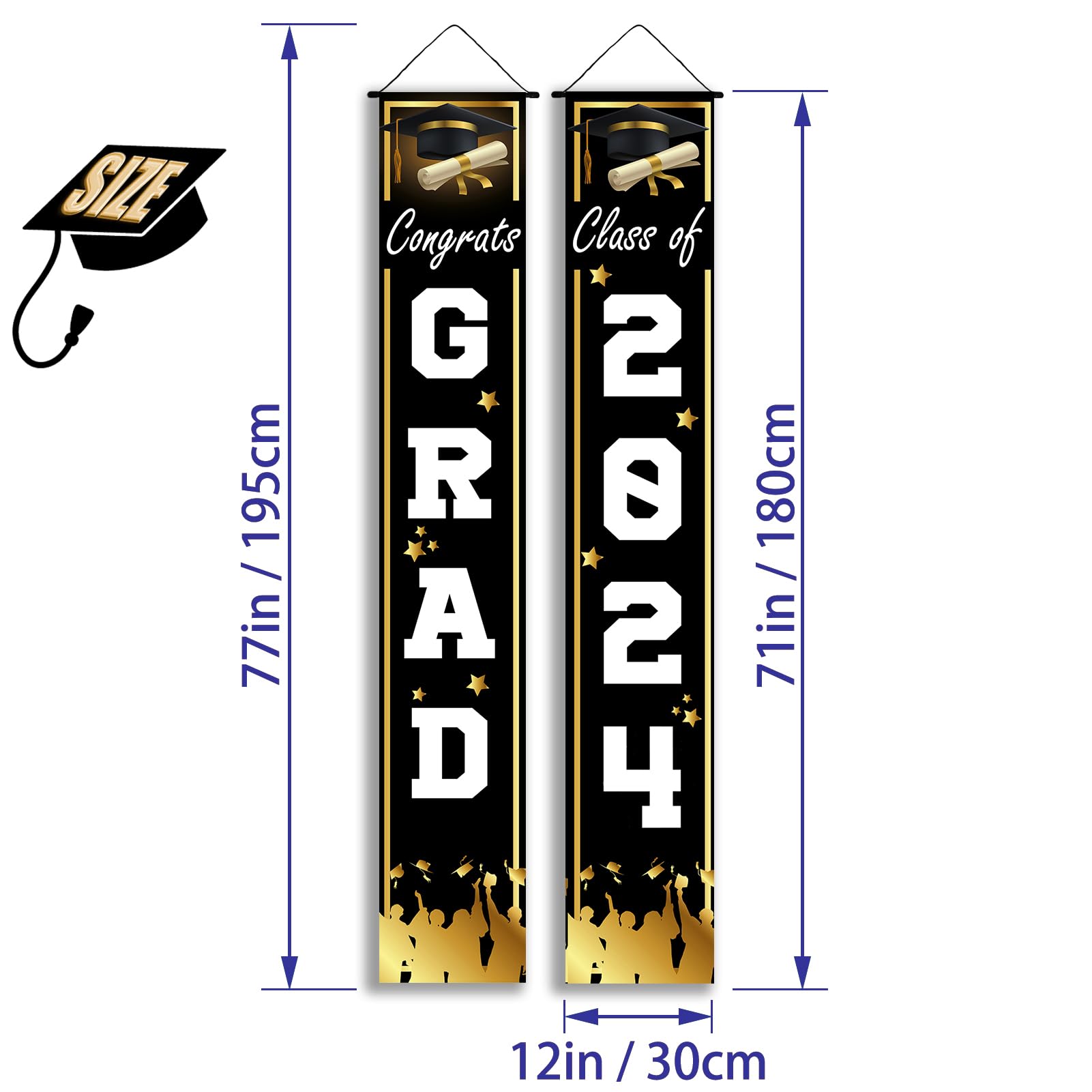 Class of 2024 Graduation Decorations, Black Congrats Graduation Banner Party Supplies - Graduation Party Class of 2024 Graduation Decorations for Any Schools or Grades