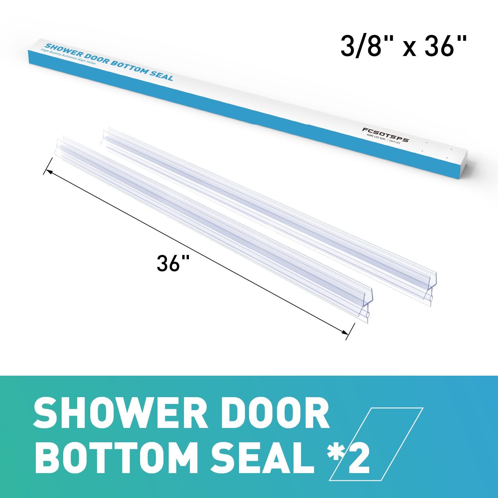 FCSOTSPS Shower Door Bottom Seal,2 PCS 3/8" X 36" Shower Door Sweep for 3/8 Inch Glass,Frameless Glass Shower Door Seal Strip to Seal 20mm Gap - Stop Shower Leaks and Create a Water Barrier