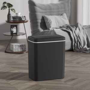 Sooyee Bathroom Trash Can with Lid Automatic Garbage Can,3.7 Gallon Smart Trash Can,14 L Plastic Trash Bin,Touchless Trash Can for Kitchen,Office,Bedroom,Bathroom,Living Room,Black