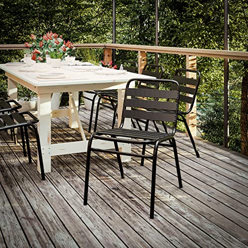 Flash Furniture Lila Commercial Black Indoor-Outdoor Restaurant Stack Chair with Triple Slat Back